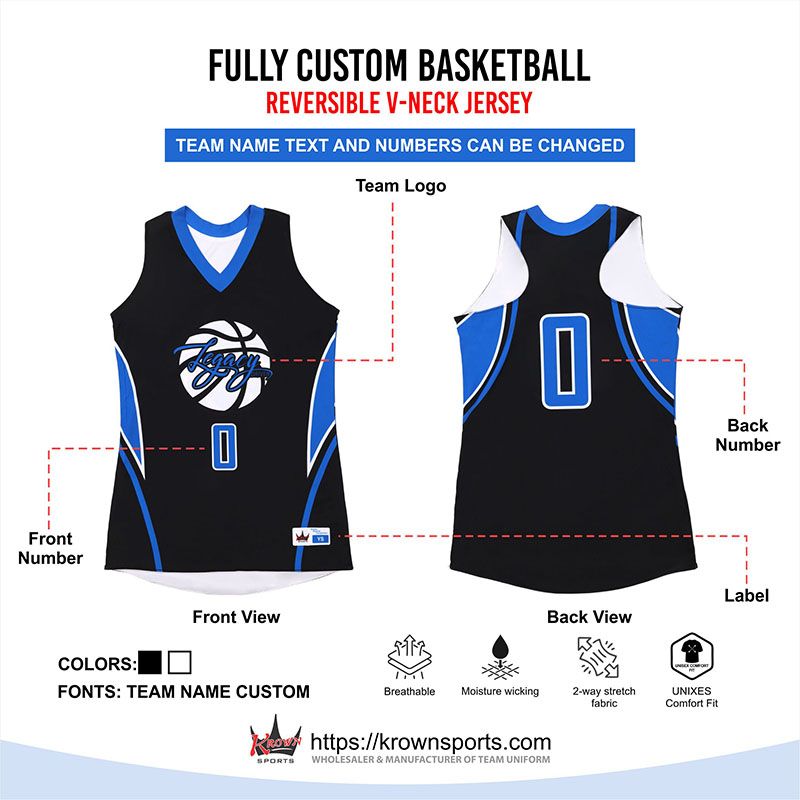 FULLY CUSTOM BASKETBALL REVERSIBLE V-NECK JERSEY-3004-04