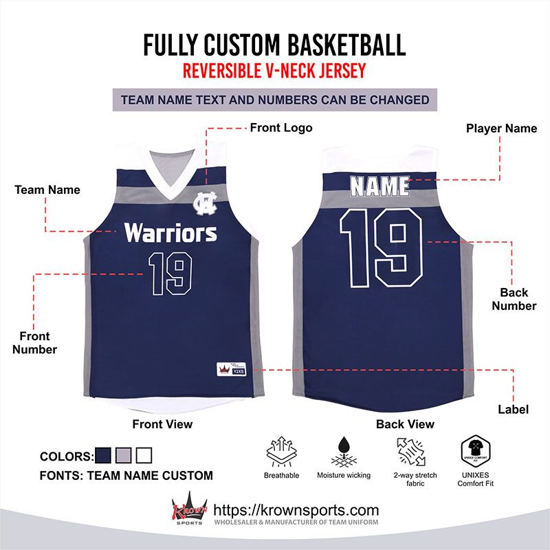 FULLY CUSTOM BASKETBALL REVERSIBLE V-NECK JERSEY-4149-11-04