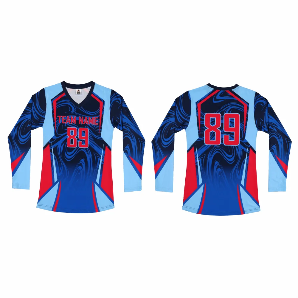 Custom Sublimated Long Sleeve Volleyball Jersey – V Neck-thumb