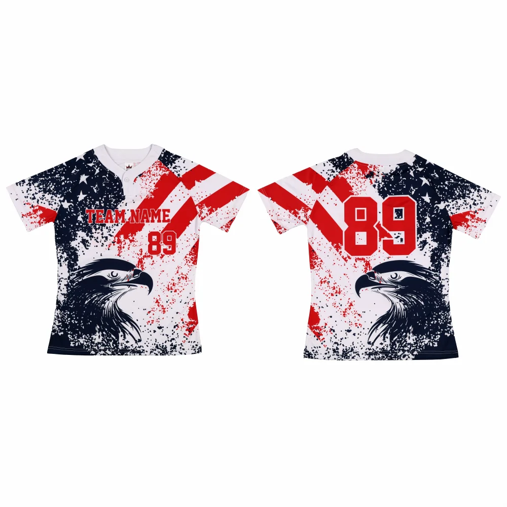 Custom Sublimated Baseball Two Button Jersey – RedBlue-thumb