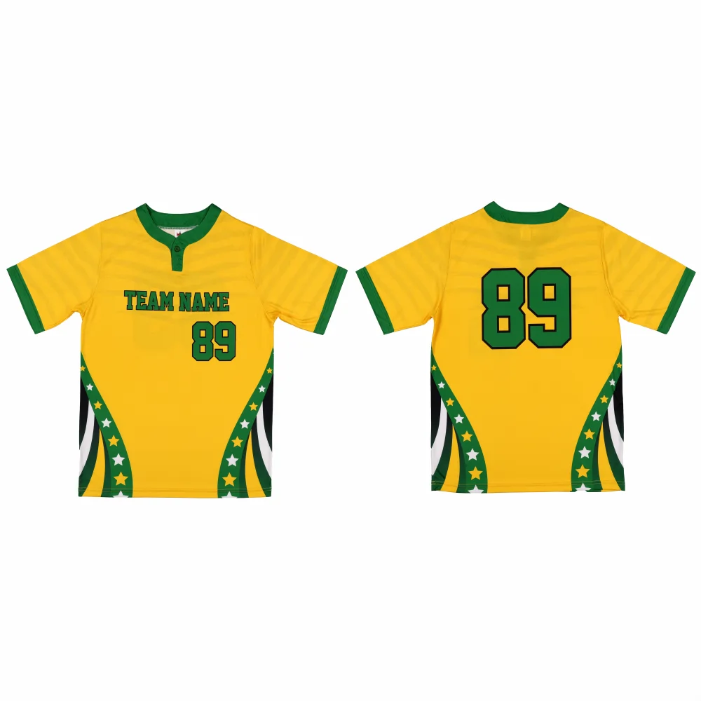 Mens Sublimated Baseball Two Button Jersey – YellowGreen-thumb